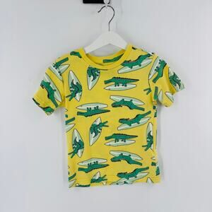Trestles Supply Co Boys Surfing Alligator Graphic Tee Yellow Cotton Shirt Sz 4